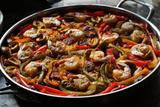 Traditional Paella with Shrimp, Chorizo, and Spicy Gordal Olives